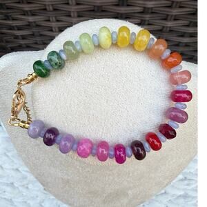 7-9" Ombre Rainbow Gemstone Bracelet, Amethyst, Quartz, Jade, Dopamine, Colorful